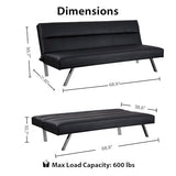 Naomi Home Zoe Futon Sofa Bed, Black Faux Leather, 3-Position Convertible, Space-Saving, 68.9" W Naomi Home