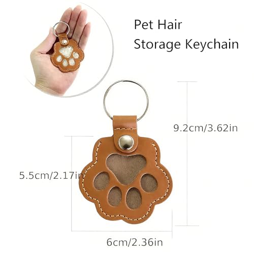 Cat & Dog Hair Keychain - Paw Shaped Leather Memorial Keepsake for Dog Cat Fur Storage, Pet Fur Keepsake Collector with Refillable Capsule (3PCS)