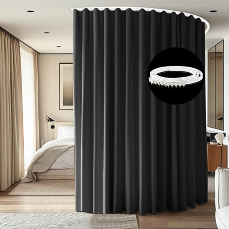 cbsroro Room Divider Ceiling Mounted Curtains Track Sets Extra Wide Blackout Curtain Flexible Tracks for Bedroom Privacy Partition Separator, 1 Panel Black Drape and White Rail, W8.3 x H8ft cbsroro