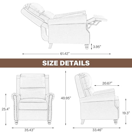 UIXE Pushback Recliner Chair, Fabric Armchair Push Back Accent Chair, Rivet Trim Club Chair Home Theater Overstuffed Single Sofa Reading Seat for Living Room, Pattern UIXE