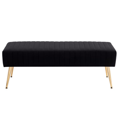 Furniliving 44 Inch Bedroom Bench, Upholstered Tufted Striped Fabric Ottoman Benches with X-Shaped Metal Legs for Living Room, Entryway Solid Wood Indoor Bench for Foyer (Black)