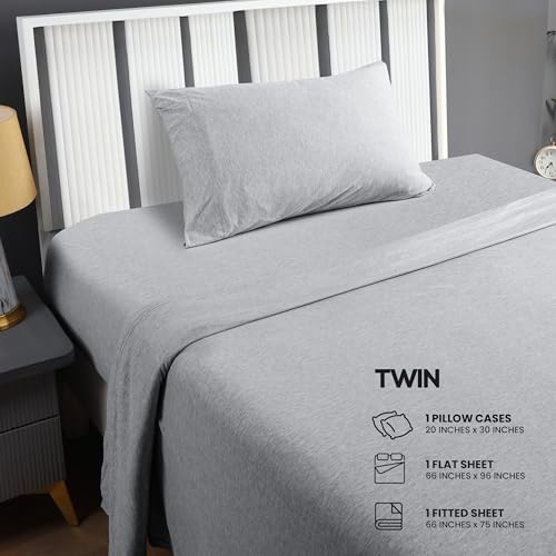 Utopia Bedding Twin Sheet Set - Jersey Knit Sheets 3 Piece – Cotton – Soft T-Shirt Stretchy Sheets (Twin, Heather Light Grey) Utopia Bedding