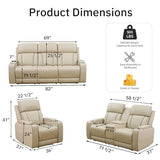 Saxum Tegmen Living Room Furniture Sets, Power Recliner Sectional Sofa with LED Lights, Leather Couch Set, Reclining Sofa for Living Room, Home Theater,and Office (3PCS Set, Beige)