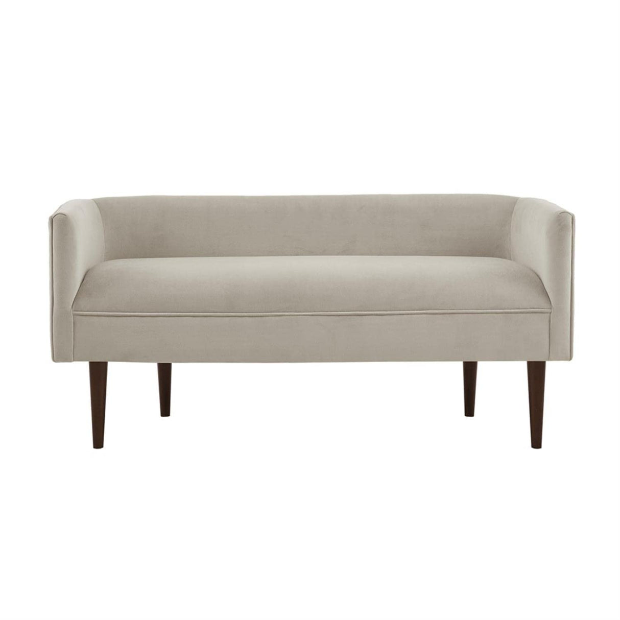 Madison Park Farrah Entryway Accent Bench with Curved Backrest, 8.75" Cushion Seating Bench for Living Room, Compact Bed End Bench with Solid Wood Legs & Soft Poly Velvet Uplhostery, 49" W, Cream Madison Park