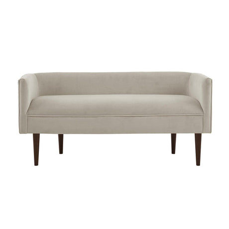 Madison Park Farrah Entryway Accent Bench with Curved Backrest, 8.75" Cushion Seating Bench for Living Room, Compact Bed End Bench with Solid Wood Legs & Soft Poly Velvet Uplhostery, 49" W, Cream Madison Park