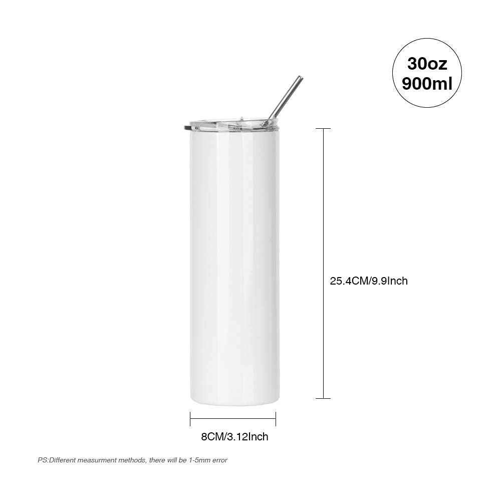 PYD Life Sublimation Blanks Tumbler Skinny 30 OZ Straight Stainless Steel Coffee Tumbler with Lid and Metal Straw for Tumbler Press Machine Heat Transfer 4 Pack - WoodArtSupply