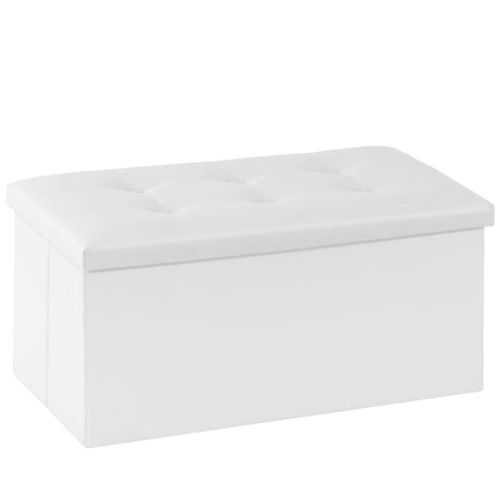 Youdesure White Folding Storage Ottoman Bench, Faux Leather Footrest for Living Room, Ottoman with Storage Padded Seat for Bedroom, Holds up to 350lbs Youdesure