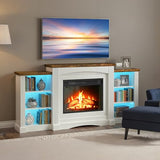 HOOBRO Electric Fireplace with Mantel, Fireplace TV Stand with Led Light, 74" Farmhouse Entertainment Center with Storage, Realistic Stacked Stone Surround and 3D Flame for Living Room, Bedroom HOOBRO