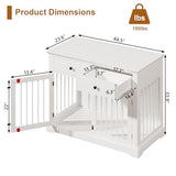 PUKAMI 44inch Large Dog Crate Furniture with Drawers, Wooden Dog Kennel Furniture for Indoor use, White End Table Dog House, for Small/Medium/Large Dog PUKAMI