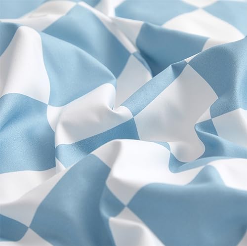 KAREVER Blue White Grid Comforter Set Full Blue Plaid Bedding Set Girls Blue White Checkered Bed Blanket Set Kids Durable Breathable Bedding Comforter Set KAREVER