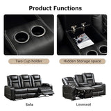 CANMOV Home Theater Seating Seats, Theater Recliner Chair Sofa, PU Leather 3 seat Power Recliner Sofa with Cup Holders, Hidden Arm Storage, USB Ports,Black
