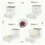 LUXOAK Twin Murphy Bed with Built-in Charging Station and Storage Drawer, Farmhouse Foldable Cabinet Bed for Guest Room, Apartment or Home Office, White LUXOAK