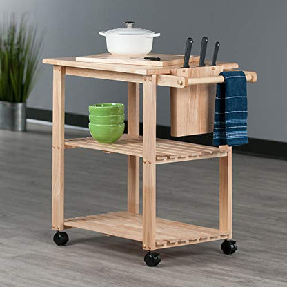 Winsome Wood Kitchen Cart With Cutting Board, Knife Block and Shelves, Beech - WoodArtSupply