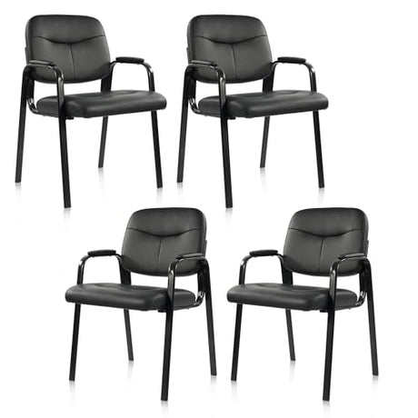 Elevon Waiting Room Chairs No Wheels Set of 4, Leather Stationary Office Reception Guest Chair with Padded Arms for Elderly Desk Conference Room Lobby Table Side Salon Elevon