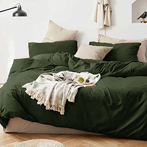 ETDIFFE California King Duvet Cover, 3pc Soft Farmhouse Cal King Size Bedding Comforter Cover Set, 1 Lightweight Cali King Microfiber Duvet Cover and 2 Pillowcases for Women Men, Dark Olive Green ETDIFFE