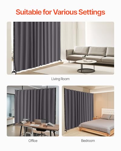 VEVOR Room Divider, Portable Panel Room Divider with Wheels Curtain Divider Stand, Freestanding Room Divider Privacy Screen for Office, Bedroom, Dining Room, Study, Gray VEVOR