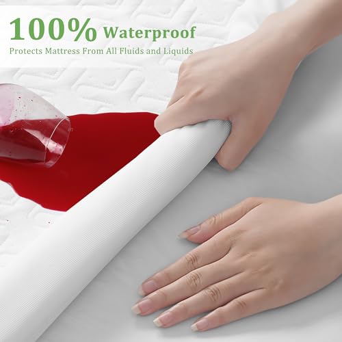 Premium Waterproof Mattress Protector Queen Size,4D Air Cooling 300GSM Mattress Cover,Breathable All-Round 360° Bed Mattress Pad Noiseless Vinyl Free (White,Queen) MERITLIFE