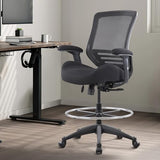 BOLISS 400lbs Mid Back Mesh Ergonomic Drafting Chair for Standing Desk Office Wide Chair Built-in Lumbar Support Big Adjustable Foot Ring Height Adjustable Armrest (Black) BOLISS