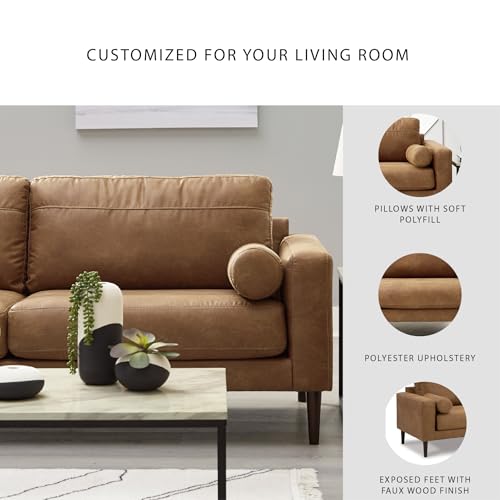 Signature Design by Ashley Telora Modern Faux Leather Sofa with 2 Bolster Pillows, Dark Brown Signature Design by Ashley