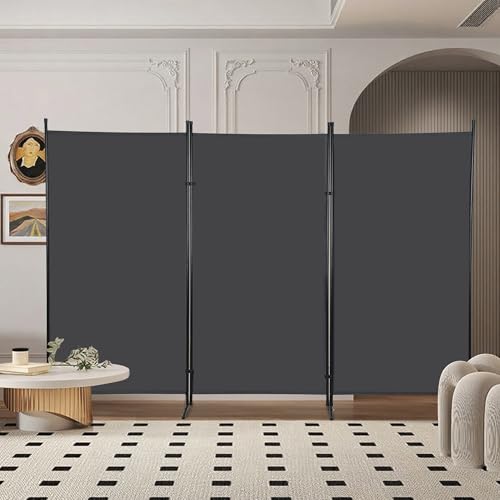 FDW 3-Panel Room Divider Privacy Screen, 6FT Portable Folding Partition with Metal Frame (102" W x 70" H) for Office/Home Use, Grey FDW
