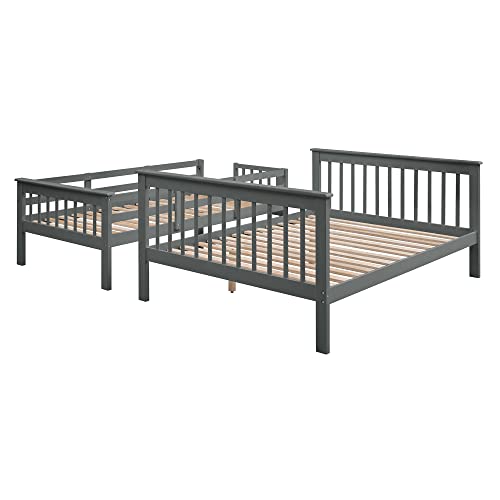 Stairway Bunk Beds Twin Over Full with 4-Step Stairs and Under-Step Storage Shelves, Gray Merax