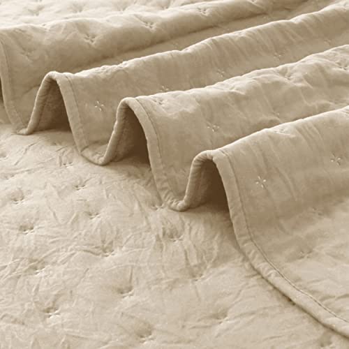 ROARINGWILD Beige Cloud Twin Size Quilt Bedding Sets with Pillow Sham, Farmhouse Lightweight Soft Bedspread Coverlet, All Season Rustic Country Thin Comforter, 2 Pieces, 68x90 inches, Tan Cream ROARINGWILD