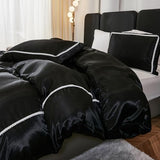 Herside Black Satin Comforter 7-Piece Queen Size Bed in a Bag Luxury Polyester Satin Bedding with Pillowcases, Sheets, Pompoms Design Super Soft Silky Set For All Seasons Herside