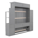 Ball & Cast Wall Bed Queen Size Murphy Beds with 2 Four-Layer Shelves and 4 Drawers,Wood Storage Hideaway Cabinet w/LED Lights,Space-Saving for Home Office,Study,Guest Room,Gray Ball & Cast