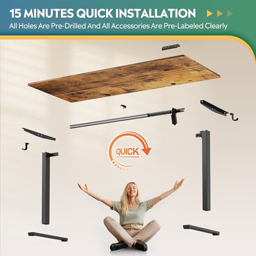 DEVAISE 63 x 28 Inches Electric Standing Desk, 3 Adjustable Height Stand up Desk for Home Office, Ergonomic Sit to Stand Desk with LED Touchscreen, Hook, 3 Memory Preset Computer Desk (Rustic Brown) DEVAISE