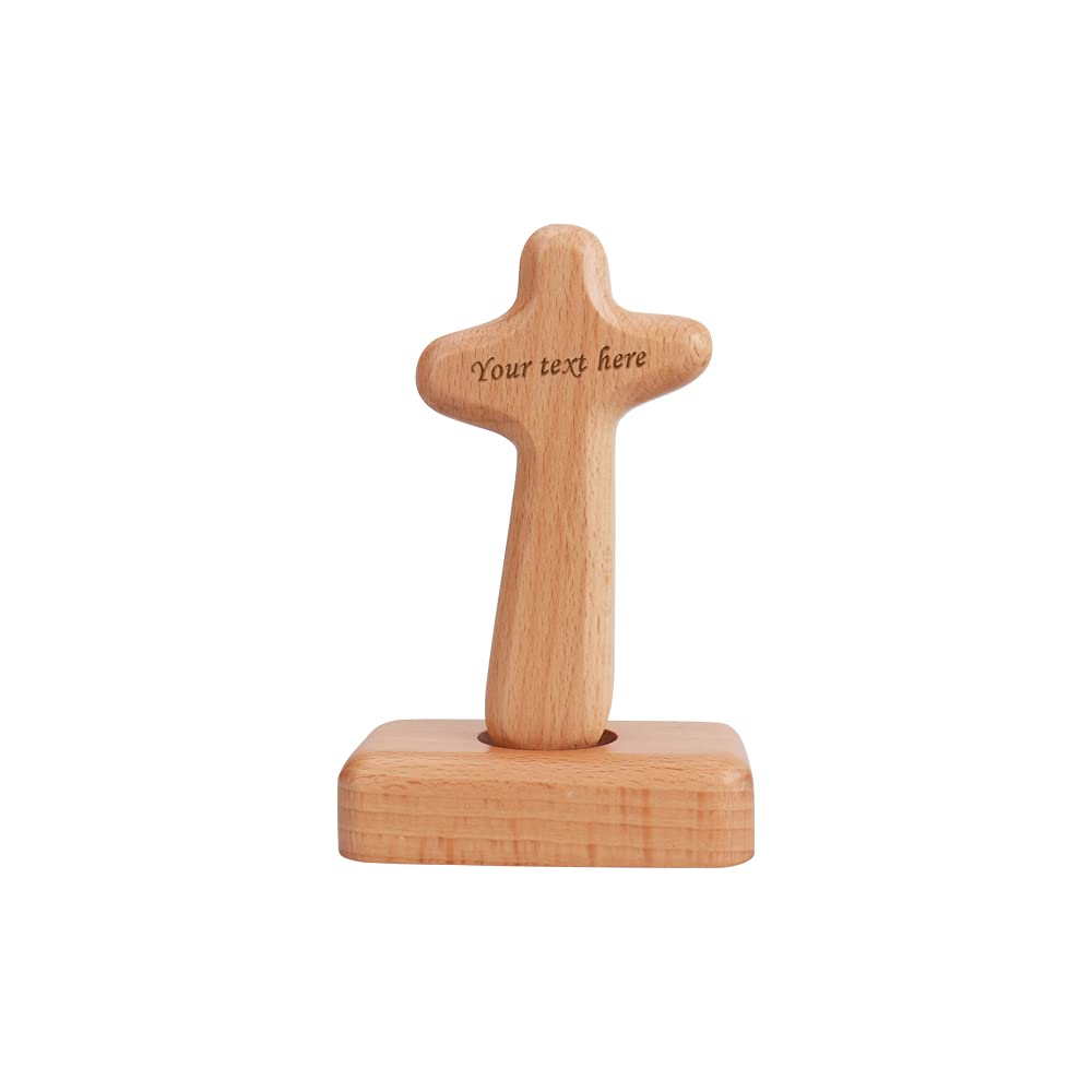 Customized Engraving Name/Text Crosses Healer Prayer Personalized Wooden Cross Decoration for Table Hand Held Cross Made to Perfectly Fit in Your Hand Gifts PHOENIXTANG