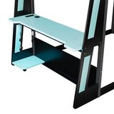 Merax Full Over Full Wooden Gaming Bunk Bed with Built-in Desk, LED Lights, USB Port, and 2 Storage Shelves, Solid Wood Gaming Loft Bed for Bedroom, Black+Blue Merax