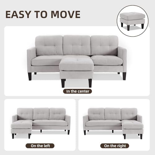 Trygoal Small L Shape Couch, 3 Seat Convertible Couch with Ottoman, Convertible Sleeper Sofa Bed with Reversible Chaise, Sectional Couches for Living Room Trygoal