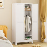 winiowa White Wardrobe Closet with 2 Doors, 71" Tall Metal Clothing Storage Cabine with Hanging Rod, Bedroom Armoires with Adjustable Shelves for Bedroom, Laundry Room, Home Office winiowa