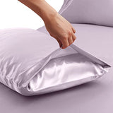 Ersmak 4 Pieces Satin Sheets Set Twin Size, Luxury Silky Lavender Satin Bed Sheets Set with 1 Deep Pocket Fitted Sheet, 1 Soft Flat Sheet, 1 Queen Pillowcases and 1 Body Pillowcase Ersmak