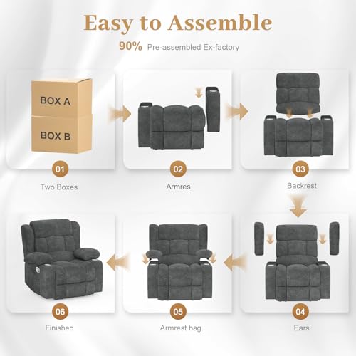 MOSGAT RV Recliner Chair, Oversized Reclining Loveseat Home Theater Seating with Cup Holders, Insert Pockets, Wall Hugger RV Recliners for Movie Room, Recline Movie Seats Gaming Sofa, Gray