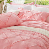 BEDELITE Pink Comforter Set Full - 3 Peices Boho Pintuck Bedding Comforter Sets, Lightweight Soft & Warm Twin Bedding Sets with 2 Pillowcase for All Season BEDELITE