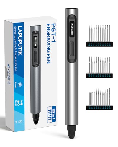 LAPUPUTIK Engraving Pen, Cordless Rotary Tool Kit with OLED Screen & Pause Button, Works While Charging, 5 Speeds Engraver with 30 Bits for Metal Wood Glass Plastic Lapuputik