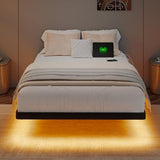 GalnFu Twin Size Floating Bed Frame with LED Lights and Charging Station, Metal Platform Bed with Power Outlet, Heavy Duty Steel Slats Support, Noise Free, No Box Spring Needed, Easy Assembly GalnFu