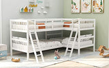 L-Shaped Bunk Bed Twin Over Twin, Quad Bunk Bed with Guardrail and Angle Ladder, Wood Twin Bunk Beds for 4, Corner Bunk Beds for Kids, Teens, Adults, No Box Spring Needed (Twin, 4 Beds, White) Harper & Bright Designs