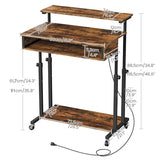 CHOEZON Computer Desk, Standing Desk on Wheels, Rolling Desk with Charging Station, Height-Adjustable Laptop Desk, for Living Room, Home Office, Rustic Brown and Black TDN08UBF CHOEZON