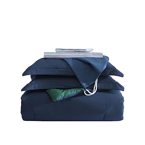 Nautica - Full Bonus Bed Set, Reversible & Ultra-Soft Brushed Comforter with Lightweight Feel, 7 Piece Bedding with Matching Bed Sheets, Pillowcases, & Tote Bag (Captain's Blue/Green) Nautica