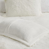 Intelligent Design Malea Shaggy Duvet with Quilted Box Design, Long Faux Fur Comforter Cover Cozy Bedding Set, Matching Shams, (Insert Not Included) Full/Queen, Ivory 3 Piece, 90x90 Intelligent Design