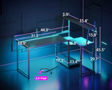 MOTPK 45 Inch L Shaped Gaming Desk with Power Outlet & LED Lights, Computer Table with Corner Desktop Showcase for CPU Stand, Display Storage Shelf, Carbon Fiber Surface, Black MOTPK