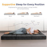MAXYOYO Tri-Fold Mattress, 6 Inch Tufted Folding Mattress with Chenille Fabric, Portable Twin Size Floor Guest Mat for Adults, Foldable Topper for Camping, Dark Grey, 35.4"x75" MAXYOYO