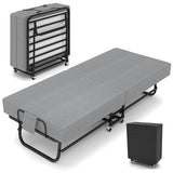 SADENICEL Folding Bed with Mattress for Adults, Portable Foldable Roll Away Bed on Wheels, Memory Foam Mattress and Metal Frame, Space Saving Fold Up for Easy Storage, 75" x 31" SADENICEL