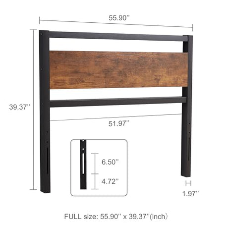 Rustic Solid Wood Full Size Headboard with Metal Frame - Kingfun Kingfun