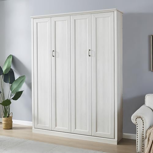 Harper & Bright Designs Queen Size Murphy Bed, Wood Queen Wall Bed Cabinet Bed, Rustic White Harper & Bright Designs