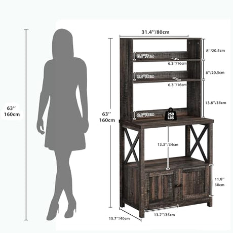 YITAHOME Bakers Rack with Power Outlet and Storage Cabinet Door, 5-Tiers Kitchen Tall Microwave Stand, Farmhouse Small Pantry Hutch, Thickened Counter Coffee Bar Station with Shelves, Black Oak YITAHOME