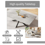 ZckyCine 6-8 Person Modern Rectangular Dining Table Set with 6 Chairs, Expandable Kitchen Table (51 to 63 Inches), Space-Saving Design, Metal Frame, Gray Tabletop & White PU Leather Chairs ZckyCine