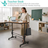 Small Portable Rolling Standing Desk - 32 Inch Adjustable Height Mobile Stand Up Desks with Wheels for Treadmill Walking Pad, Teacher Podium for Classroom, Couch Sofa Side Laptop Table, Rustic Brown WINAZ